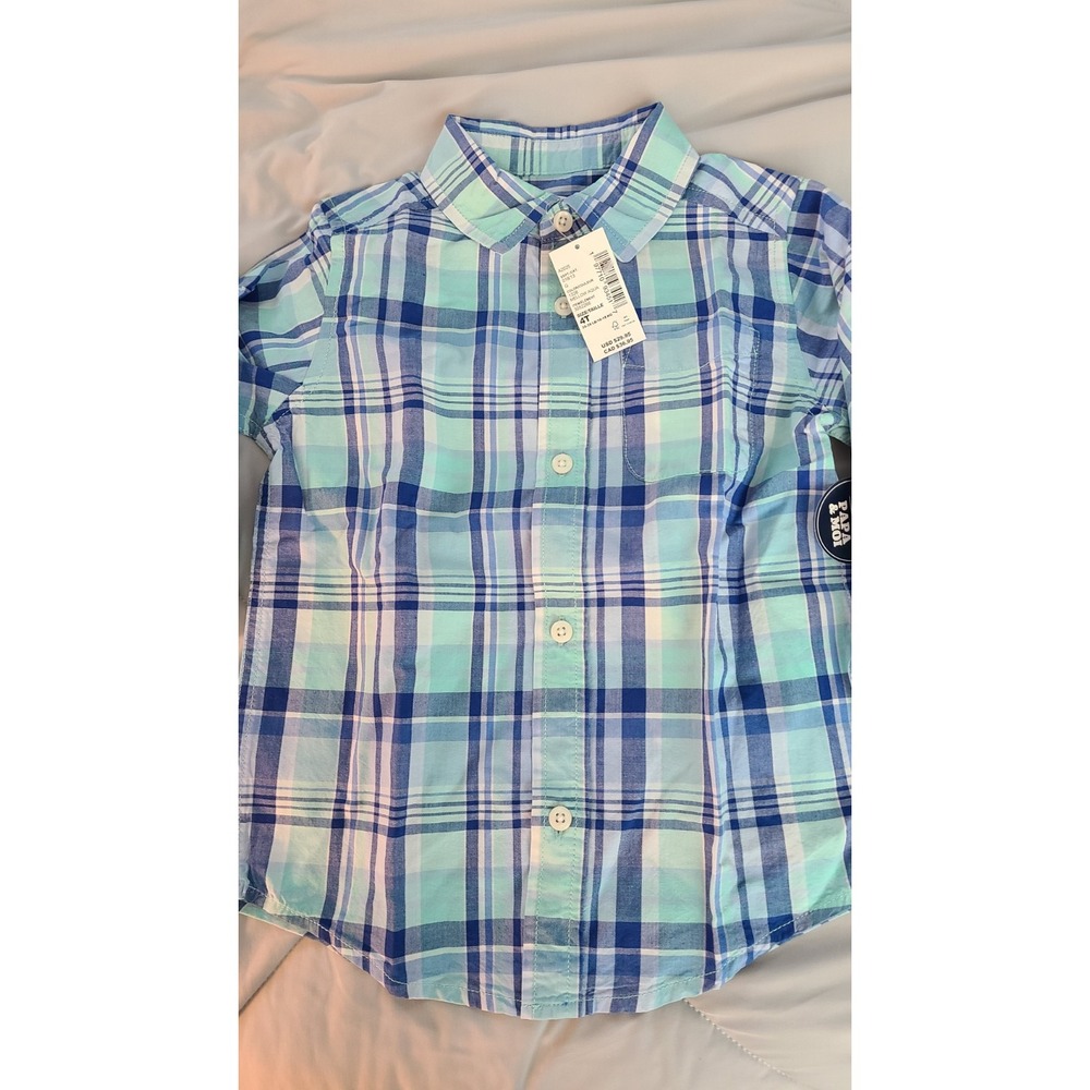Childrens Place Toddler 4T Long Sleeve Shirt Blue‎ Plaid NWT
